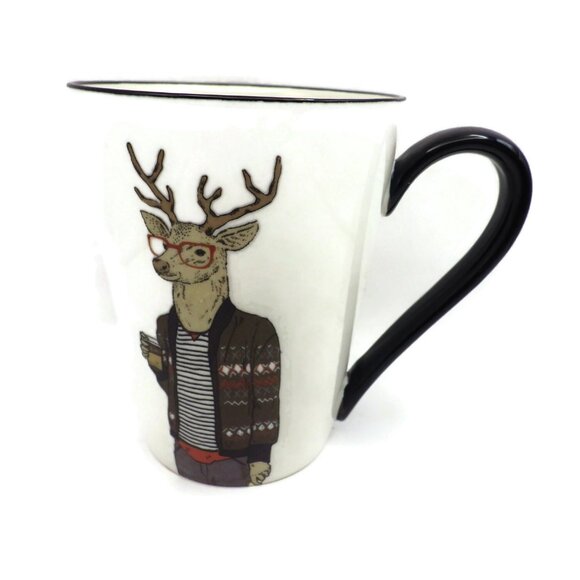 Signature Coffee Mug/ Anthromorphic Reindeer in Sweater & Glasses/ - Picture 4 of 5